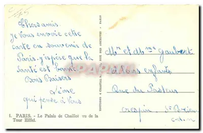 Palácio de Chaillot — vista da Torre Eiffel — Éditions Chantal — Verso