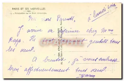 Paryż i jego cuda — Perspektywa na Most Alexandre III — Wydawca A. LECOMTE — Rewers
