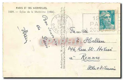 Igreja da Madeleine — Paris — Edições André Laconte — Verso