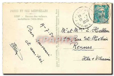 Bolsa de Valores — Paris — Éd. André LECOMTE, n° 3.059 — Verso