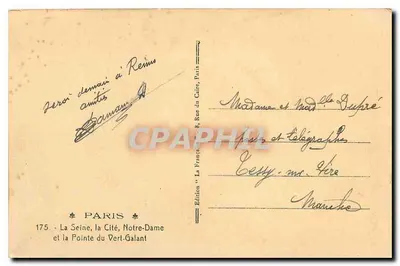 A Seine, a Cité, a Notre-Dame e a Ponte do Vert-Galant — Edição 'La France' n°175 — Paris — Verso