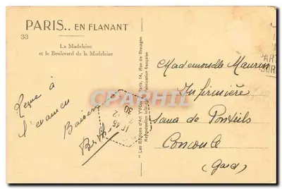 Paris. Em passeio — A Madeleine e o Boulevard de la Madeleine — Edições d'Art Yvon, 14, Rue de Bregne — Verso
