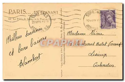 Paris — O Palácio da Justiça e o Ponte do Cambio — Les Éditions d'Art Yvon — Verso