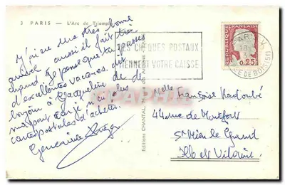 Paris — O Arco do Triunfo — Edições Chantal, n°3 — Verso