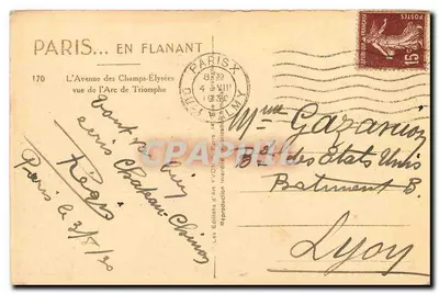 Paryż — Avenue des Champs-Élysées z perspektywy Arc de Triomphe — Wydawnictwo Sztuki Yvon, nr 170 — Rewers