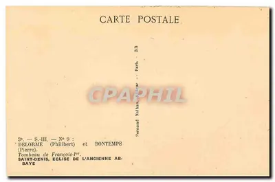 Túmulo de François Ier — Saint-Denis — Editor Delorme e Bontemps — Verso