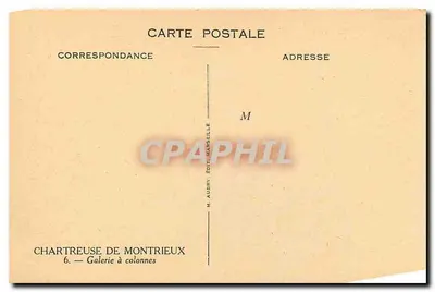 Chartreuse de Montrieux — Galeria com colunas — M. Audry, Édit. Marseille — Verso