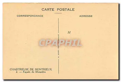 Chartreuse de Montrieux — Facha da Abadia — M. Audry, Ed. Marseille — Verso