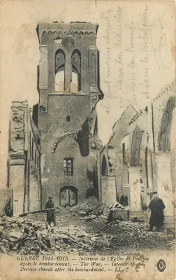 Interior da Igreja de Pervyse — Guerra 1914-1915 — Editor Ars Dudnaetelle, Dunkerque