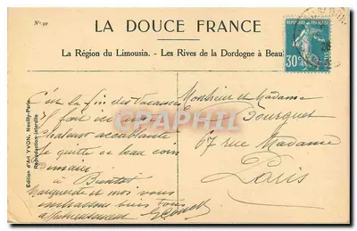 As Riberas da Dordogne em Beautot — A Região do Limousin — Edição de Arte YVON, Neully-Paris, N°30 — Verso