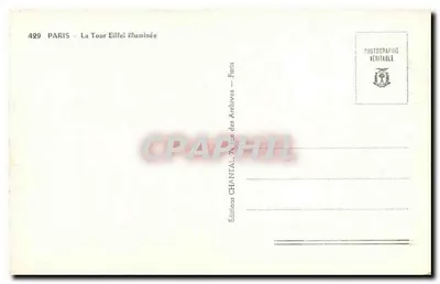 Paryż — Wieża Eiffla oświetlona — Wydawnictwo Chantal, n°429 — Rewers