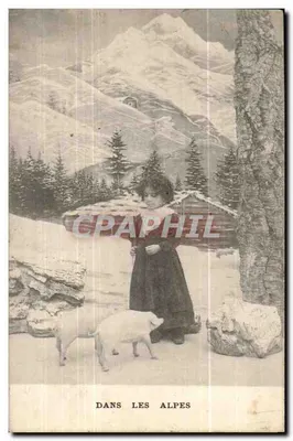 Nos Alpes — cena de montanha com criança e ovelhas
