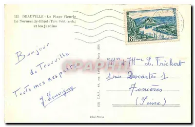 Deauville - A Praia Florida — O Hotel Normandy e os Jardins — Bilhete postal antigo (55) — Verso
