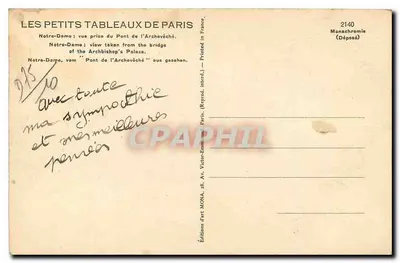 Notre-Dame w Paryżu — widok z Mostu Archevêché — Éditions de l'Archivchromie, n° 2140 — Rewers