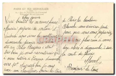 Arc de Triomphe du Carrousel — Paryż — Wydawca: Sainte-Croix-de-Prisonnière, n°15 — Rewers