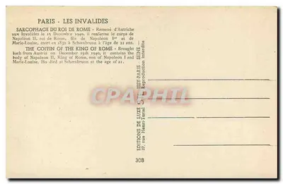 Sarcophag Napoléona II — Króla Rzymu — Wydawca STL, n°308 — Rewers