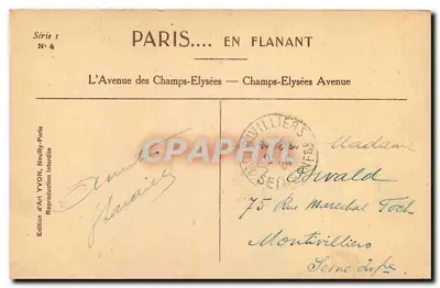 Paris — Avenida dos Campos Elísios — Edição de Arte YVON, N°4 — Verso