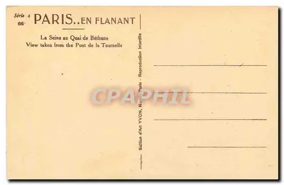 Paris. En Flanant — A Sena no Quai de Béthune — Edição de Arte YVON, Série 4, n° 66 — Verso