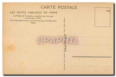 The Trocadéro Palace — Paris — Editions d'Art Mona, no. 138 — Back