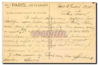 Paris. Caminhando — A Porta Saint-Denis vista da Rue de la Lune — Éditions d'Art Yvon — Verso