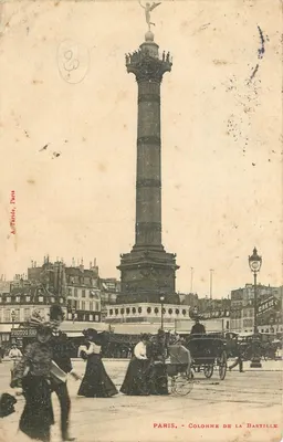 Bilhete postal antigo Paris Coluna da Bastilha