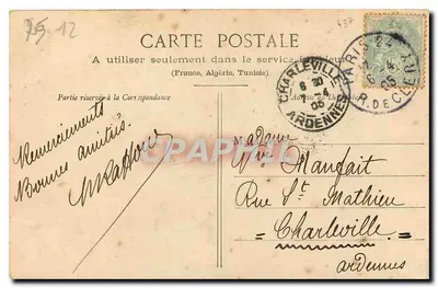 Bilhete postal antigo Paris Coluna da Bastilha — Verso
