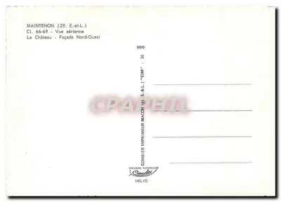 Castelo de Maintenon — Vista aérea Noroeste — Impressor Combière, série CI. 66-69 — Verso