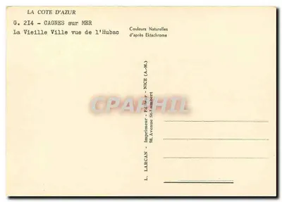 Cagnes-sur-Mer — Stare Miasto widziane z Hubac — L. LARCAN, drukarz w Nicei — Rewers