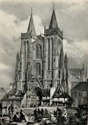 Catedral de São Corentino — Quimper (Finistère) — Gravura antiga — Coleção de Arte