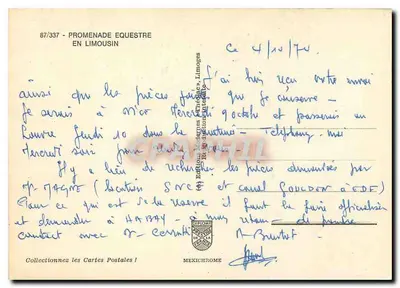 Kawalerzysty w Limousin — Wydawnictwo Modernes Limoges, nr 87/337 — Rewers