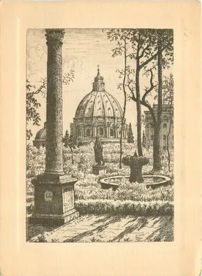 Jardim do Vaticano — Vista da basílica de São Pedro — editor Typ. M. Daneel, Roma