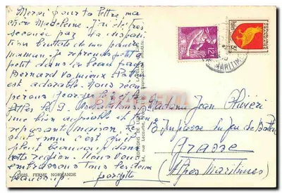Fazenda normanda — porcos e galinhas diante de uma granja com colmata — Éditions de Luce, n° 15029 — Verso