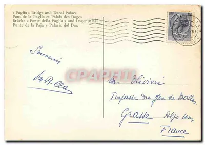 Wenecja — Most Paglia i Pałac Ducale — wydawca nieznany, numer serii nie widoczny — Rewers
