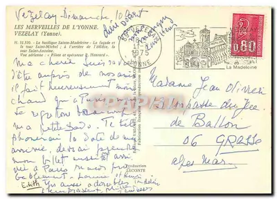 Vézelay (Yonne) — Bazylika św. Małgorzaty i wieża św. Michała — Wydawnictwo Valoire, nr H.31.510 — Rewers