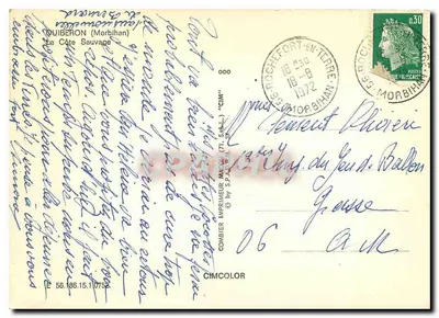 Bilhete postal moderno Quiberon Morbihan A Costa Selvagem — Verso