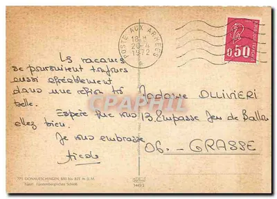 Donaueschingen — Pałac Fürstenberg — wydawca Keffats, nr 771 — Rewers