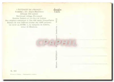 CABRIS — Alpes-Maritimes — Editor: Editions Gloradia, n° K. 383 — Reverso