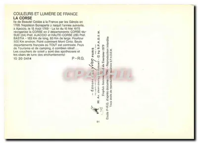 Estudo sobre a Corse — Éditions Internationales du Tourisme, n° 10 20 0414 — Verso