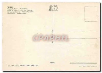 Piazza San Marco — Volata di piccioni — Ed. G.F. Zerella n°101 — Verso