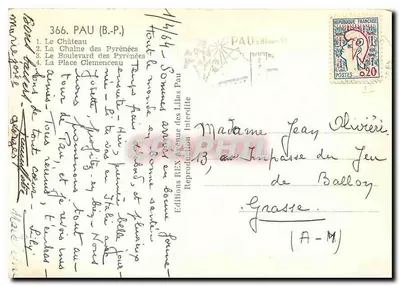 Pau — Zamek, łańcuch Pyrenée, bulwar Pyrenée, Plac Clemenceau — Wydawnictwo REX — Rewers