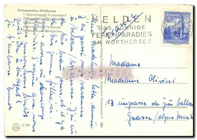 Wörthersee — Paraíso de Férias — Anstalt für Postkarten-Verlag Franz Schäfer, Kriegenfurt — Verso