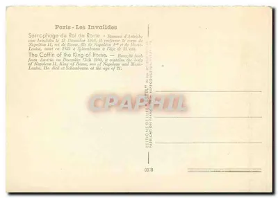 Caixão fúnebre de Napoleão II — Rei de Roma — Editor Estel, n° 0318 — Verso