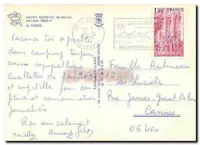 Saint-Agrève — vista da praça com fonte e igreja — Éditions Cellard — Verso