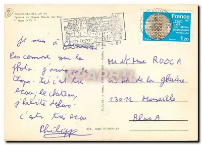 Barcelona — Iglesia de Santa Maria del Mar, editor V.C. Ed. y Diat. F.A.T. P.E.-IAT — Verso