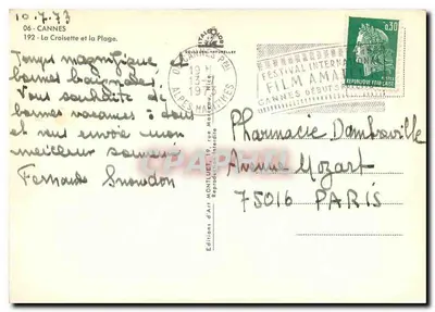 Cannes - A Croisette e a Praia — Edições d'Art Montulet, n°192 — Verso