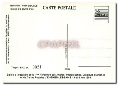 Coppia en una carrera hipica — Henri OZIOULS — Edición con motivo de la 1ª Reunión de Artistas, Fotógrafos, Creadores de Afiches de ENGHIE-LES-BAINS — n° 0321 — Reverso