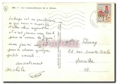 Os Mandamentos da Esquiadora — Bilhete postal antigo n°2001 C, editada por COMEBIER IMP. MACON (GIM) — Verso