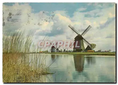 Moinhos de vento holandeses — paisagem fluvial — editor desconhecido