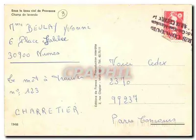Campo de lavanda — Montanha no fundo — Éditions de France, n° 13498 — Verso