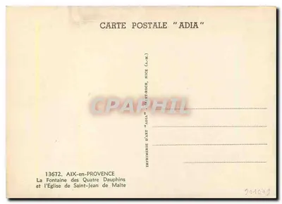 Fonte dos Quatro Delfins — Aix-en-Provence — Imprensa de Arte 'Adia' — Verso